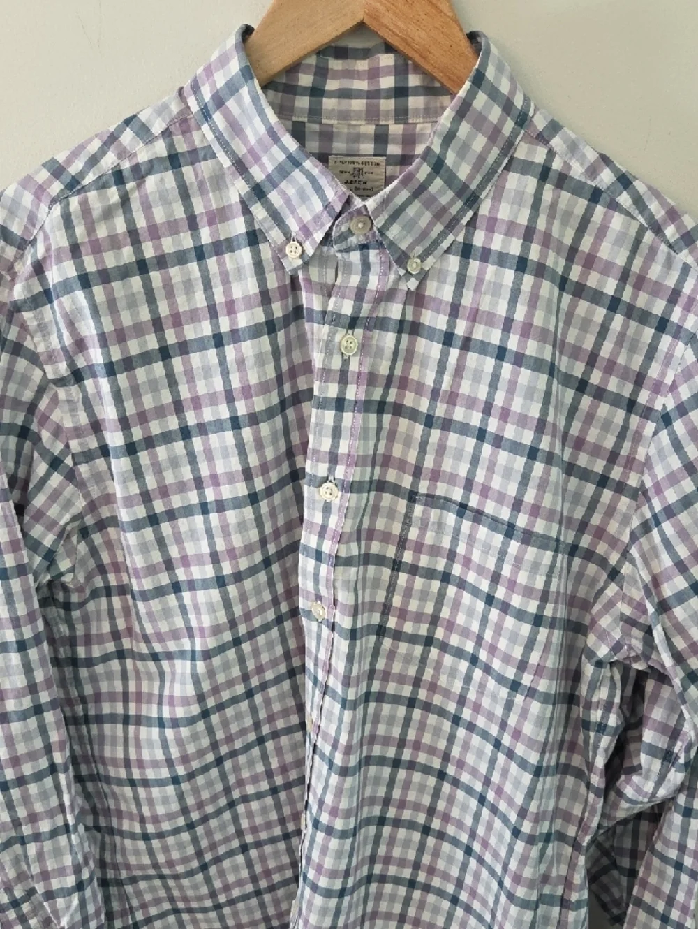J. Crew Men's Plaid Button-Down Shirt in White, Teal & Purple 100% Cotton